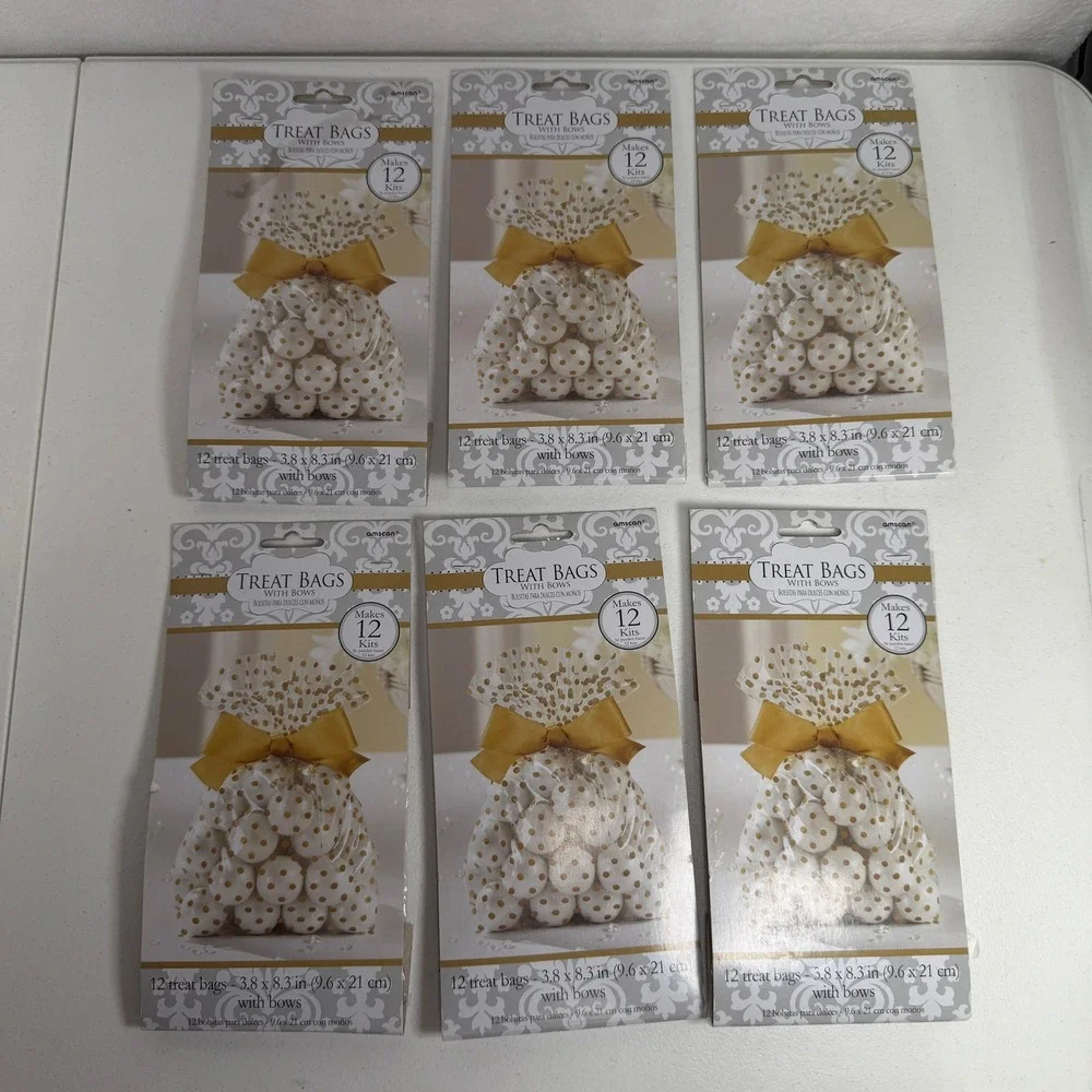 Treat Bags 6 Packs Gold Polka Dot with Bows 72ct Wedding Party Favor Kits Amscan